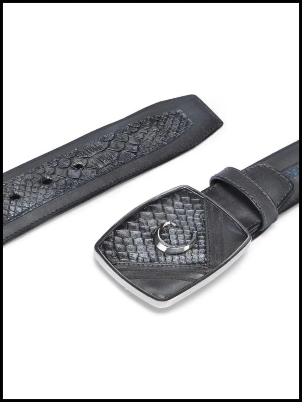 Men's Western Belt Genuine Python & Bovine Leather Metal Buckle